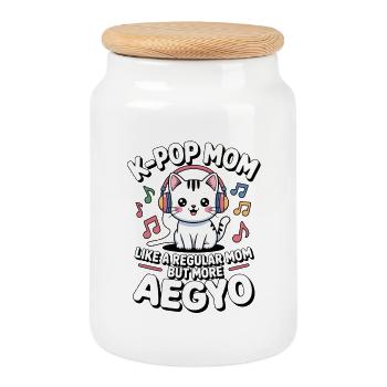 K-Pop Mom Funny Korea Music Aegyo - Cookie Jar with Wooden Lid - white - Front