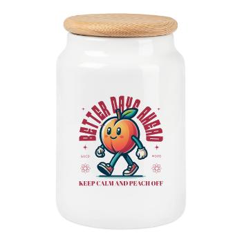 Funny Peach Saying Fruit Lover Peaches - Cookie Jar with Wooden Lid - white - Front