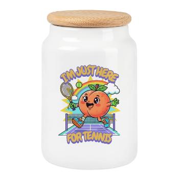 Peach Tennis Paddle Sports Peach Fruit - Cookie Jar with Wooden Lid - white - Front