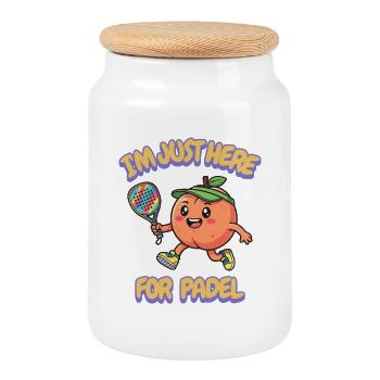 Peach Paddle Pickle Ball Gift Fruit Sports - Cookie Jar with Wooden Lid - white - Front