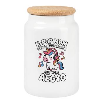 K-Pop Mom Funny Korea Music Aegyo - Cookie Jar with Wooden Lid - white - Front