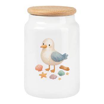 Seagull Beach Shells Maritime Coast - Cookie Jar with Wooden Lid - white - Front