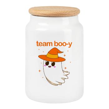 Gender Reveal Halloween Mom-to-be - Cookie Jar with Wooden Lid - white - Front
