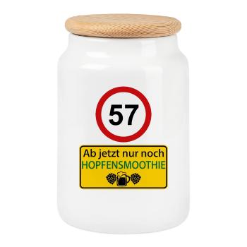 57 Ab jetzt nur noch Hopfensmoothie - Keksdose mit Holzdeckel - Weiß - Vorne