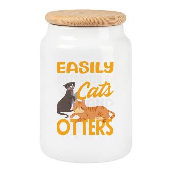 Katzen Seeotter Cartoon - Keksdose mit Holzdeckel - Weiß - Vorne