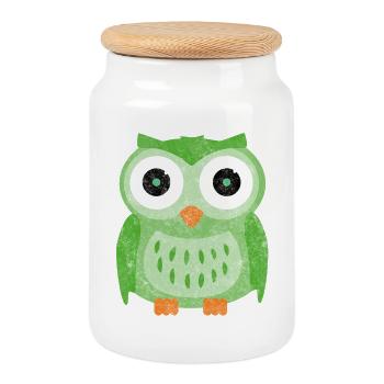 Dessin animé des hiboux verts - Boîte à biscuits avec couvercle en bois - blanc - Devant