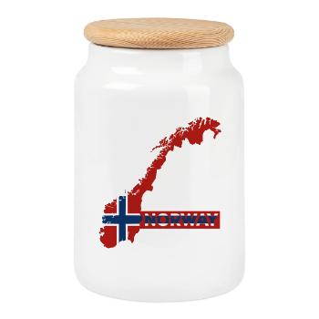 Norway Vacation Nature Gift - Cookie Jar with Wooden Lid - white - Front