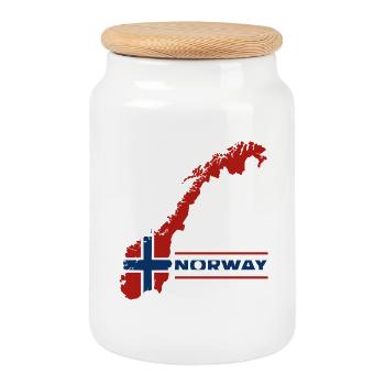 Norway Vacation Nature Gift - Cookie Jar with Wooden Lid - white - Front