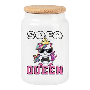 Einhorn - sofa queen zocken - Keksdose mit Holzdeckel - Weiß - Vorne