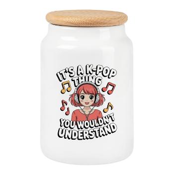 K-Pop Thing Funny Korea Music Anime - Cookie Jar with Wooden Lid - white - Front