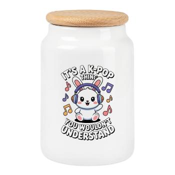 K-Pop Thing Funny Korea Music Anime - Cookie Jar with Wooden Lid - white - Front