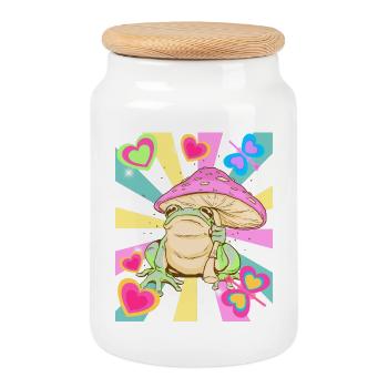 Retro Frog Kids Hearts Vintage 60s - Cookie Jar with Wooden Lid - white - Front