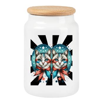 Années 60 Rétro Chats Chat - Boîte à biscuits avec couvercle en bois - blanc - Devant