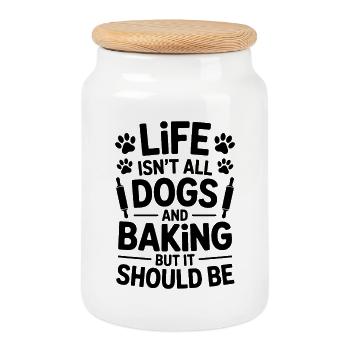 Backen Spruch Hunde Lustiges Backen Geschenk - Keksdose mit Holzdeckel - Weiß - Vorne