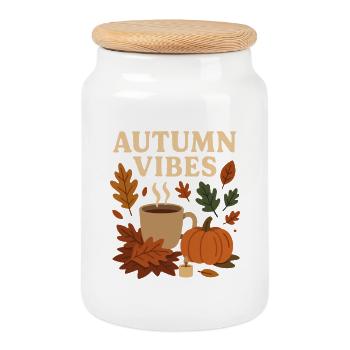 Herbst Vibes: Kaffee, Kürbis & Blätter - Keksdose mit Holzdeckel - Weiß - Vorne