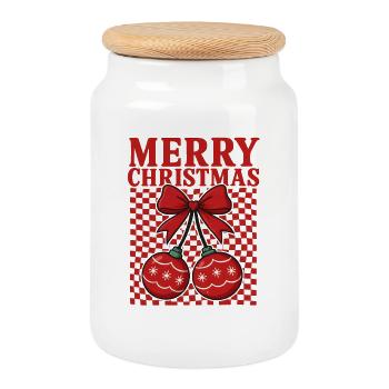 Roter Weihnachtsschmuck Schleife - Keksdose mit Holzdeckel - Weiß - Vorne