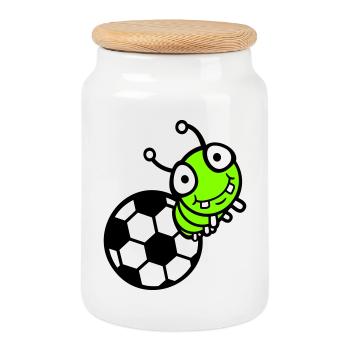 Raupe Fußball Loch Ball Comic lustig süß Sport süß - Keksdose mit Holzdeckel - Weiß - Vorne