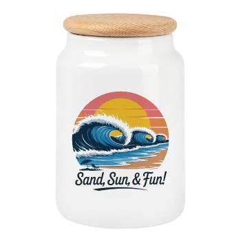 Retro Strand Welle Sonnenuntergang - Keksdose mit Holzdeckel - Weiß - Vorne
