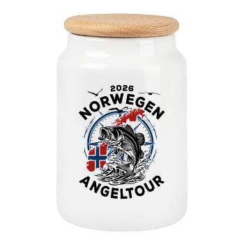 Voyage de pêche en Norvège 2026 - Cadeau de vacances Nature - Boîte à biscuits avec couvercle en bois - blanc - Devant