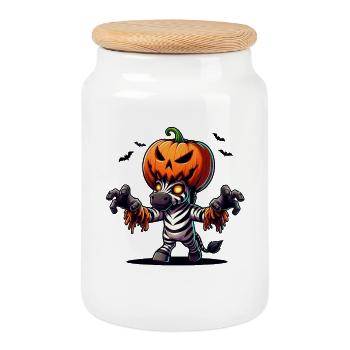 Skurriles Halloween Zebra Kostüm Zombie Fledermaus - Keksdose mit Holzdeckel - Weiß - Vorne