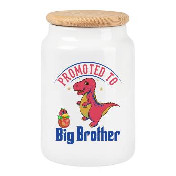 Promoted to Big Brother Dinosaurs - Cookie Jar with Wooden Lid - white - Front