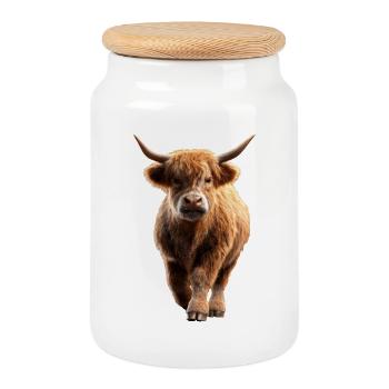 Kuh Highland Cow Hochlandrind Rind Bauernhof Kühe - Keksdose mit Holzdeckel - Weiß - Vorne