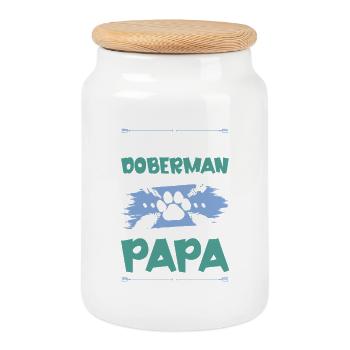 Doberman chiens papa - Boîte à biscuits avec couvercle en bois - blanc - Devant