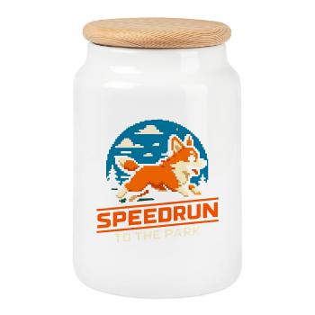 Speedrun au parc | Chien Humour Corgi - Boîte à biscuits avec couvercle en bois - blanc - Devant