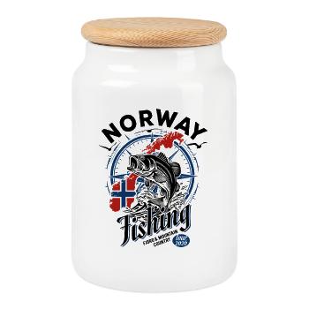 Excursion de pêche en Norvège 2026 - Cadeau de pêcheur - Boîte à biscuits avec couvercle en bois - blanc - Devant