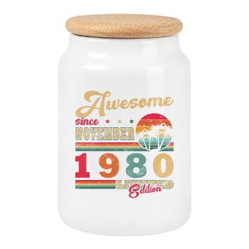 Novembre 1980 Anniversaire Novembre 1980 - Boîte à biscuits avec couvercle en bois - blanc - Devant