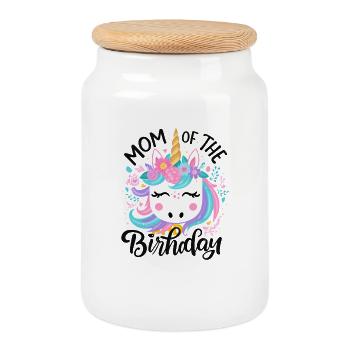 Maman Licorne Anniversaire Floraison - Boîte à biscuits avec couvercle en bois - blanc - Devant