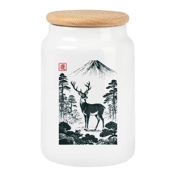 Cerf mystique avec tampon Hanko - Boîte à biscuits avec couvercle en bois - blanc - Devant