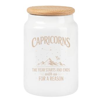 Capricorn Zodiac Sign - Cookie Jar with Wooden Lid - white - Front
