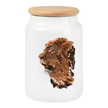 Tête de lion en style pinceau - Boîte à biscuits avec couvercle en bois - blanc - Devant