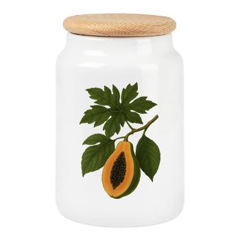 Vintage Botanische Papaya Frucht Illustration - Keksdose mit Holzdeckel - Weiß - Vorne