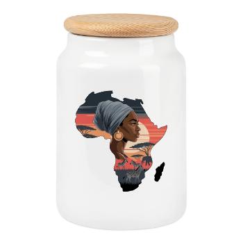 Africa Continent Silhouette Afro Woman Profile - Cookie Jar with Wooden Lid - white - Front