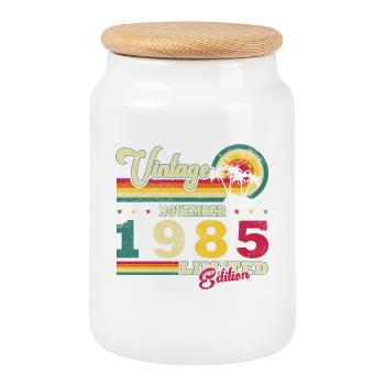 November 1985 Birthday Gift November 1985 - Cookie Jar with Wooden Lid - white - Front