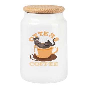Kaffee Seeotter Cartoon - Keksdose mit Holzdeckel - Weiß - Vorne