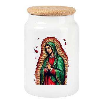 Icône de Marie avec prière de salutation - Boîte à biscuits avec couvercle en bois - blanc - Devant