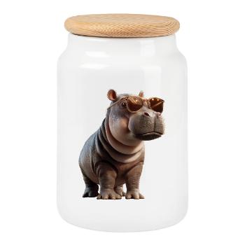 Nilpferd Flusspferd Mama Hippopotamus Cooles Hippo - Boîte à biscuits avec couvercle en bois - blanc - Devant