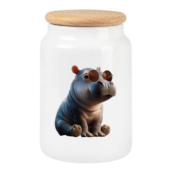 Nilpferd Flusspferd Mama Hippopotamus Cooles Hippo - Boîte à biscuits avec couvercle en bois - blanc - Devant
