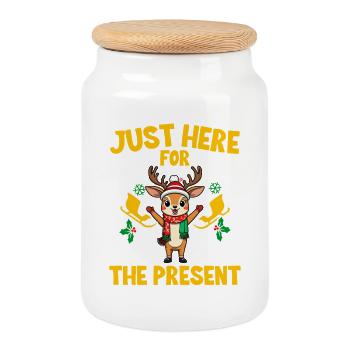 Santa Claus and Reindeer Design for XMAS Fans - Cookie Jar with Wooden Lid - white - Front