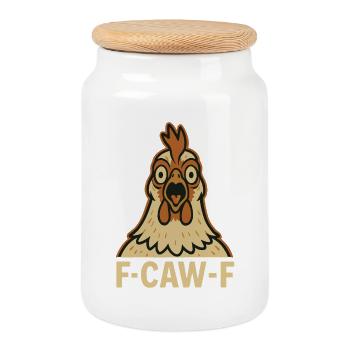 F-Caw-F Drôle Poulet Humour Citation Coq - Boîte à biscuits avec couvercle en bois - blanc - Devant