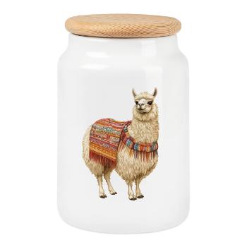 lama - Boîte à biscuits avec couvercle en bois - blanc - Devant