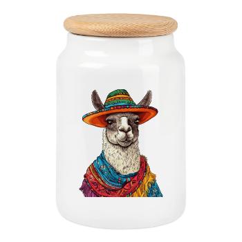 lama - Boîte à biscuits avec couvercle en bois - blanc - Devant