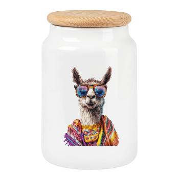 lama - Boîte à biscuits avec couvercle en bois - blanc - Devant