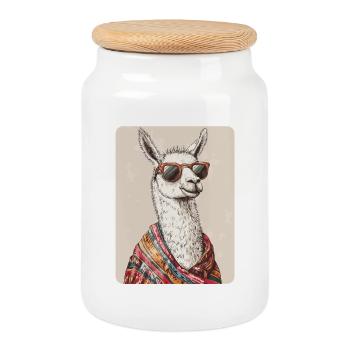 lama - Boîte à biscuits avec couvercle en bois - blanc - Devant