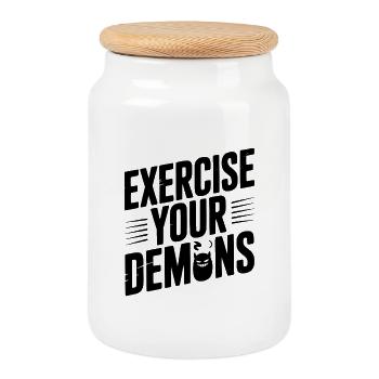 Exercise Your Demons - Cookie Jar with Wooden Lid - white - Front