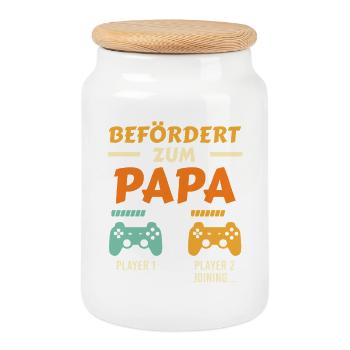 Werdender Vater BEFÖRDERT ZUM PAPA Lustiges - Keksdose mit Holzdeckel - Weiß - Vorne