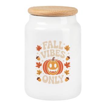 Fall Vibes Only Fall Pumpkin Halloween Mood - Cookie Jar with Wooden Lid - white - Front